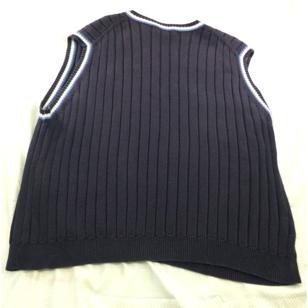 Brooks Brothers Pima Cotton Ribbed Sweater Vest Navy Blue White Trim Preppy Clas - Picture 4 of 6